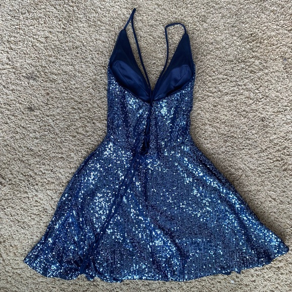 NWOT Blondie Nites Navy Blue Sequin Spaghetti Strap Party Formal Midi Dress - Picture 2 of 2
